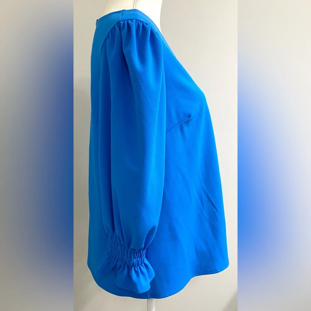 2 Hearts Womens S Solid Blue Ruffle V-Neck Top Coastal Grandma Feminine Boho - Picture 7 of 13